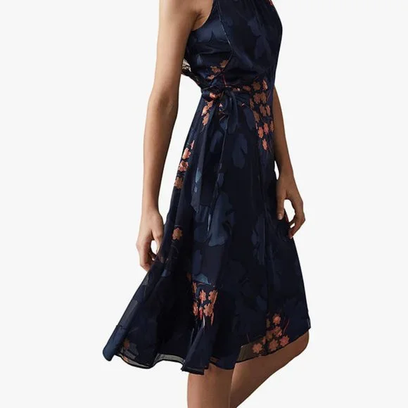Reiss Lake Floral Halterneck Burnout Dress - Picture 3 of 4